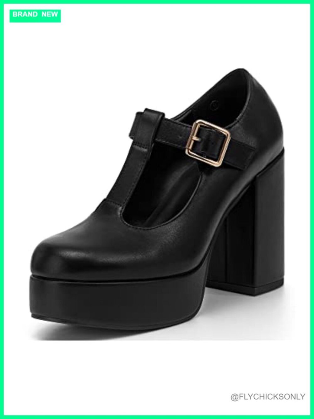 T-Strap Chunky Platform Heels Mary Jane Dress Shoes Patent Faux Leather Pumps
